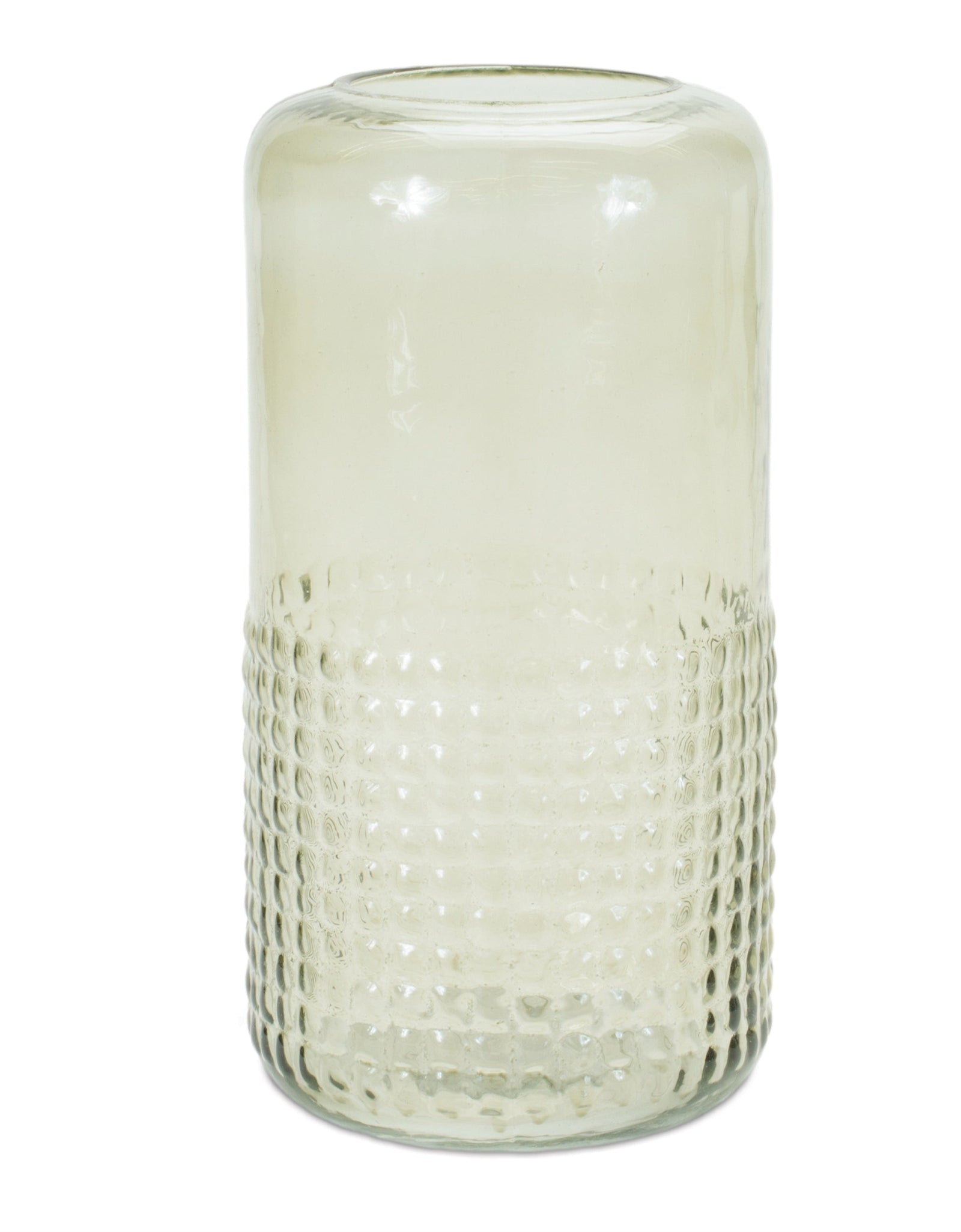 Green Textured Glass Candle Holder Vase 9.5"H