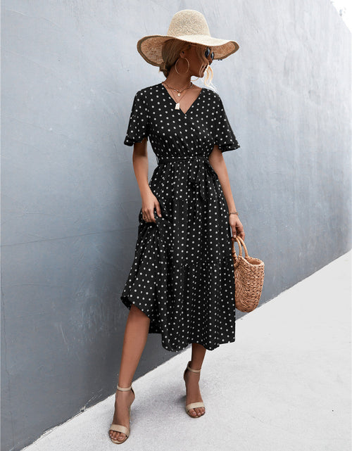Load image into Gallery viewer, Printed V-Neck Flutter Sleeve Belted Dress
