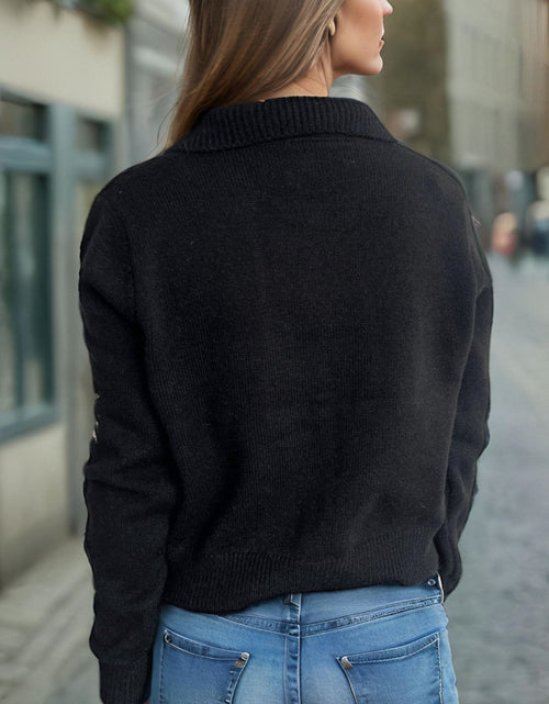 Load image into Gallery viewer, Pearl Trim Collared Neck Long Sleeve Cardigan

