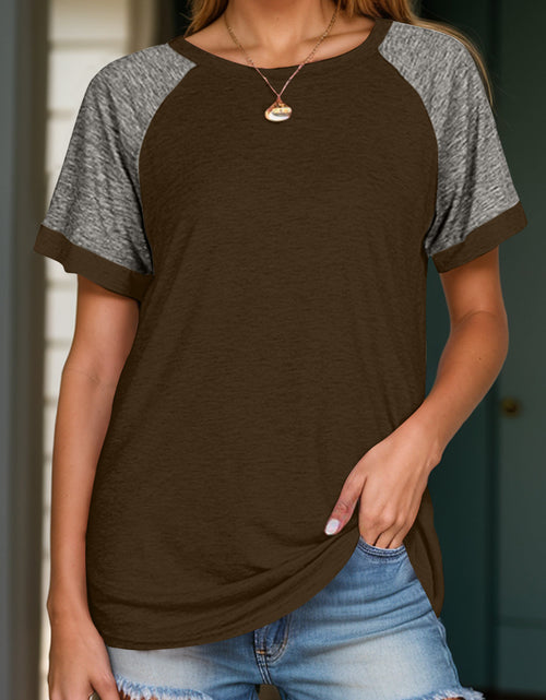 Load image into Gallery viewer, Full Size Contrast Round Neck Short Sleeve T-Shirt
