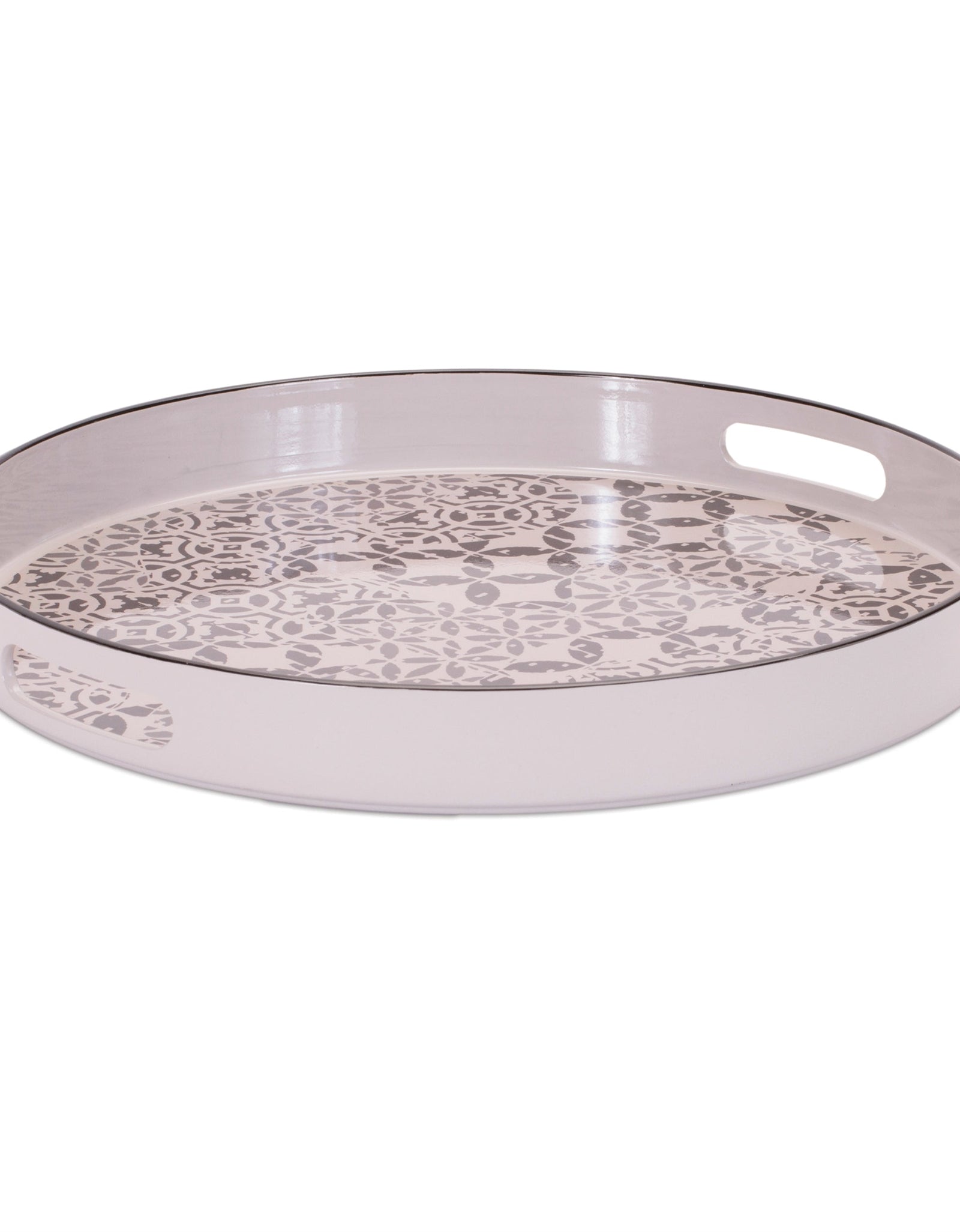Round Ornate Geometric Print Tray 17.5"D