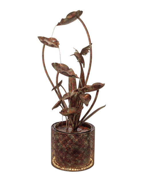 Load image into Gallery viewer, Cascading Iron Hummingbird and Leaf Fountain 42"H
