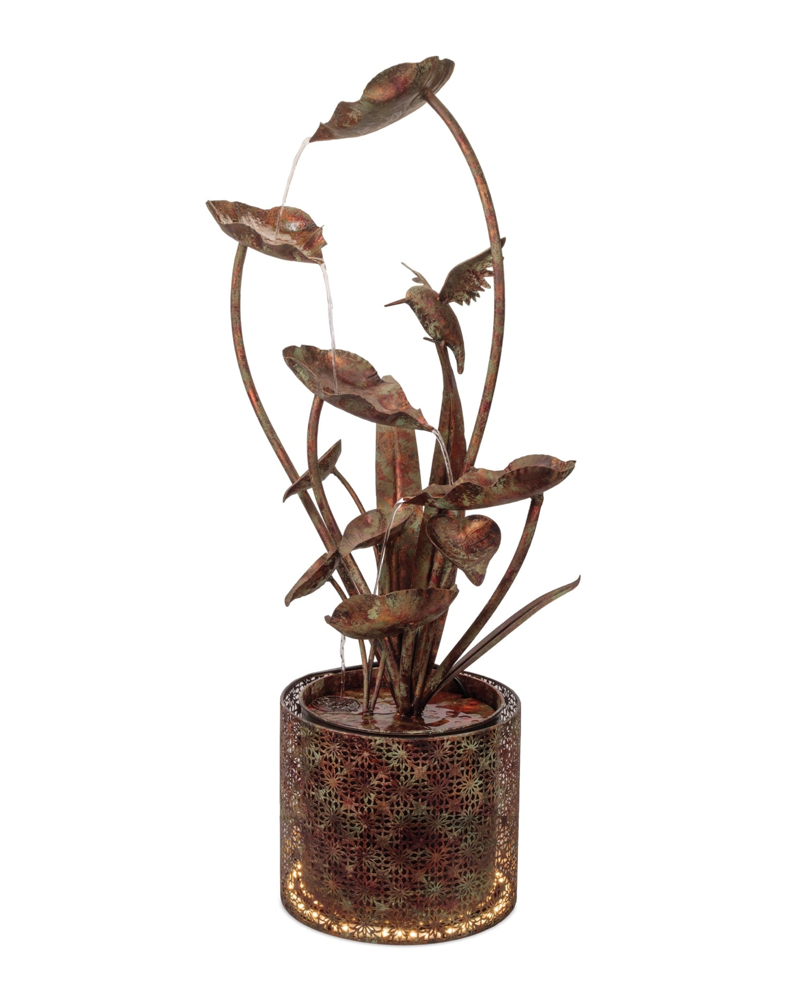 Cascading Iron Hummingbird and Leaf Fountain 42"H