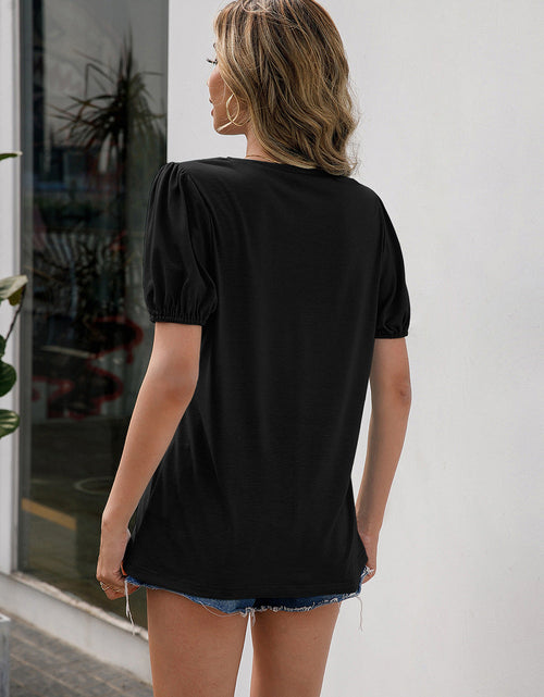 Load image into Gallery viewer, Ivy Lane V-Neck Decorative Buttons Puff Sleeve Tee
