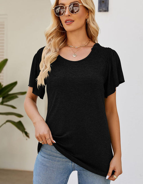 Load image into Gallery viewer, Smocked Round Neck Flutter Sleeve T-Shirt
