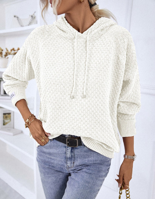 Load image into Gallery viewer, Texture Drawstring Long Sleeve Hooded Sweater
