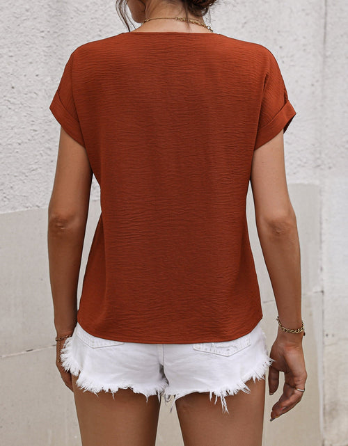 Load image into Gallery viewer, Honey Buttoned V-Neck Short Sleeve Blouse
