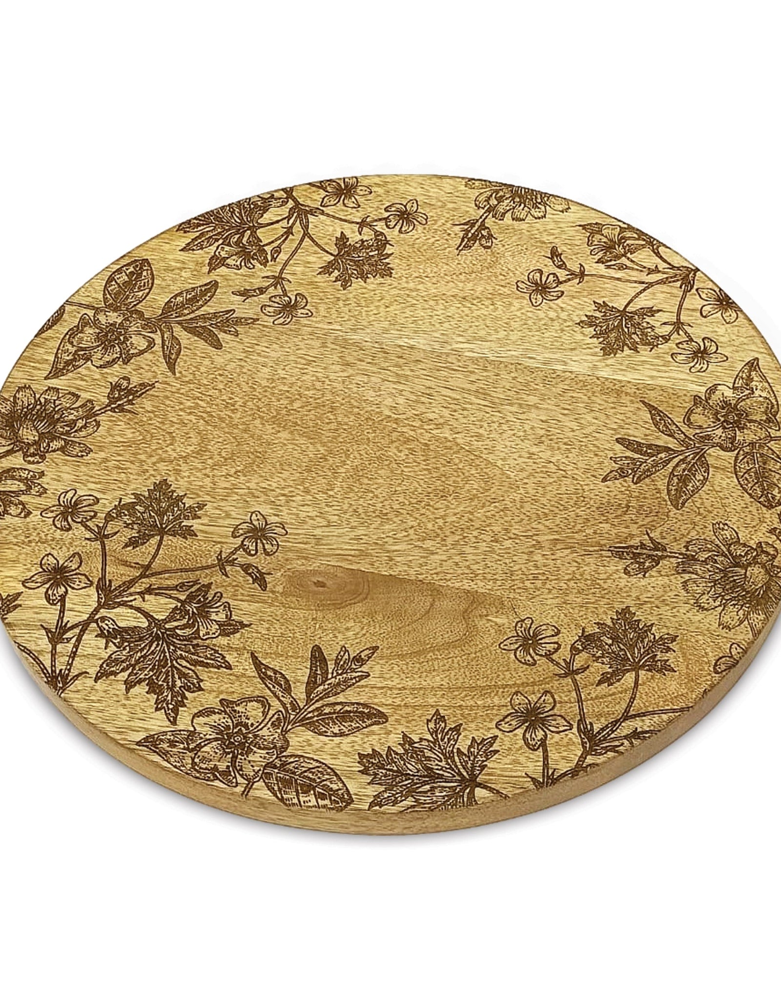 Floral Etched Mango Wood Tray