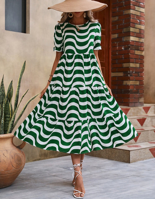 Load image into Gallery viewer, Wavy Striped Round Neck Short Sleeve Dress
