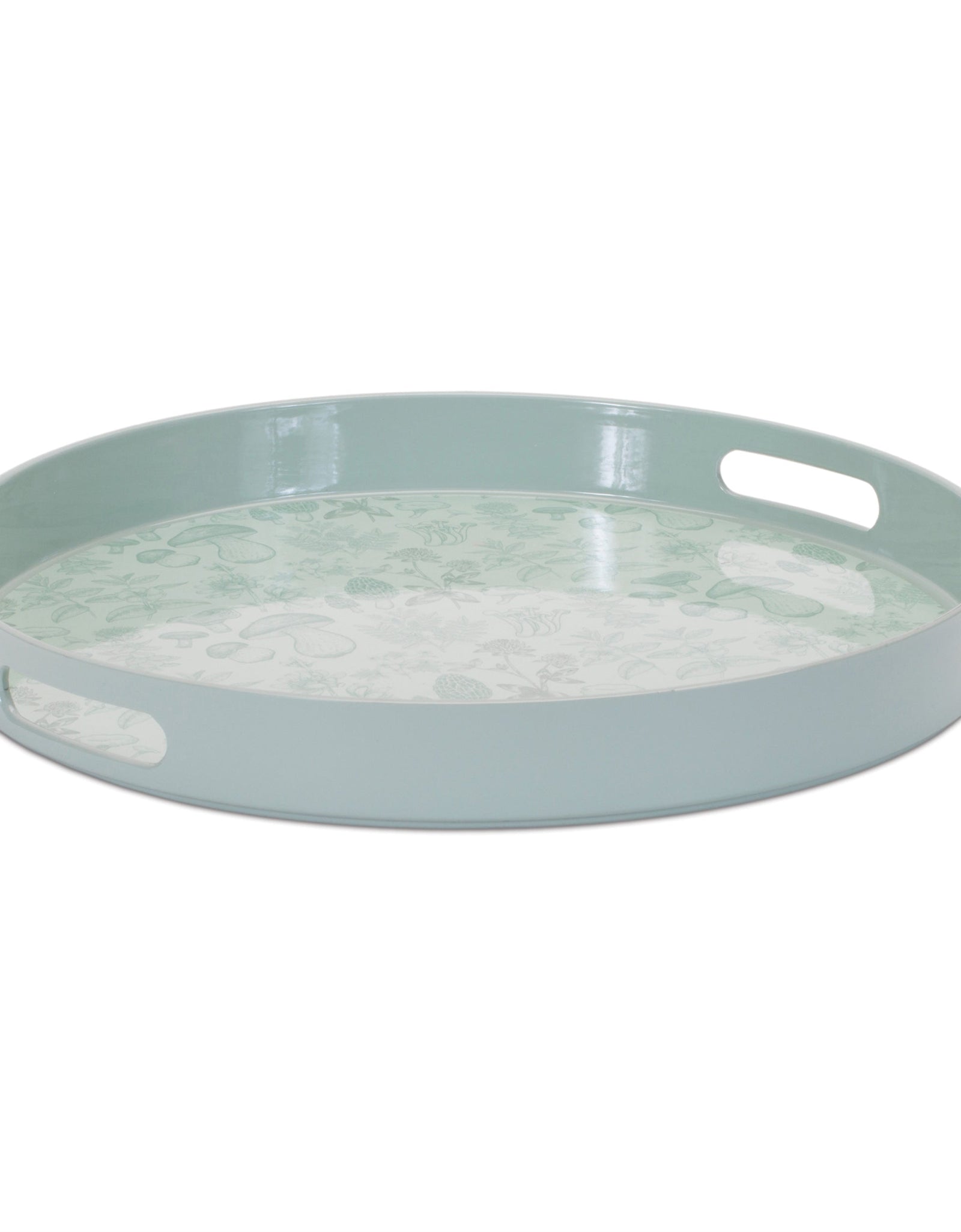 Round Mushroom and Floral Print Tray 13.5"D