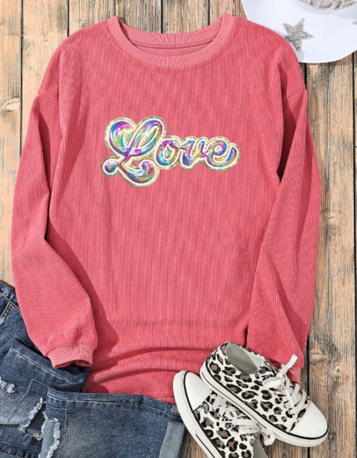 Load image into Gallery viewer, Valentine's Day LOVE Round Neck Long Sleeve Sweatshirt
