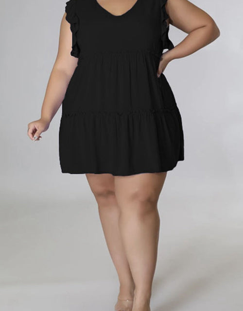 Load image into Gallery viewer, Plus Size V-Neck Frill Trim Mini Dress
