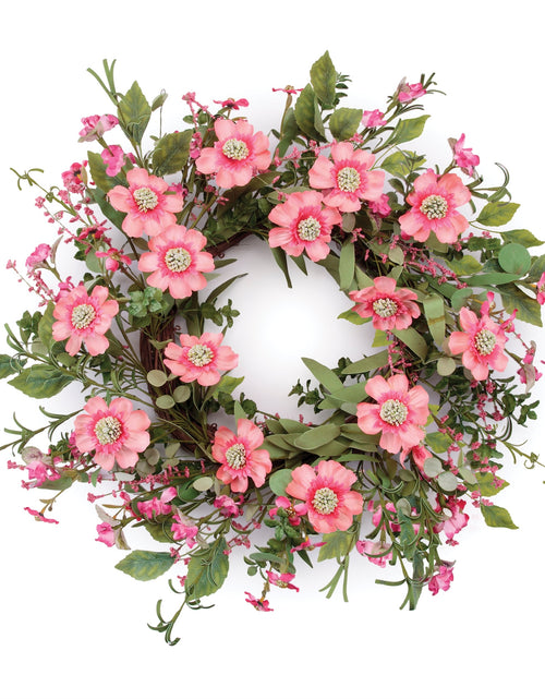 Load image into Gallery viewer, Mixed Pincushion Floral Wreath 22"D
