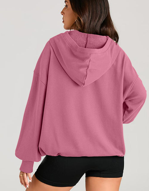 Load image into Gallery viewer, Pocketed Half Zip Long Sleeve Hoodie
