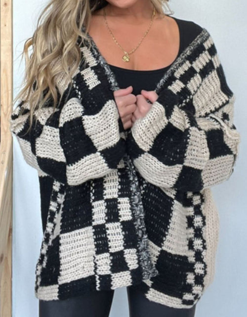 Load image into Gallery viewer, Plaid Open Front Long Sleeve Cardigan
