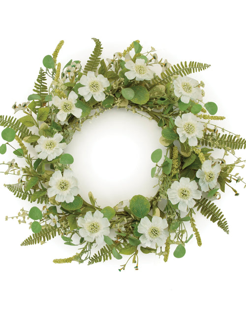 Load image into Gallery viewer, Mixed Pincushion Floral Wreath 22"D
