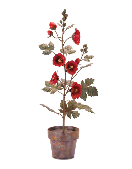 Load image into Gallery viewer, Iron Potted Poppy Floral Sculpture 24.5"H

