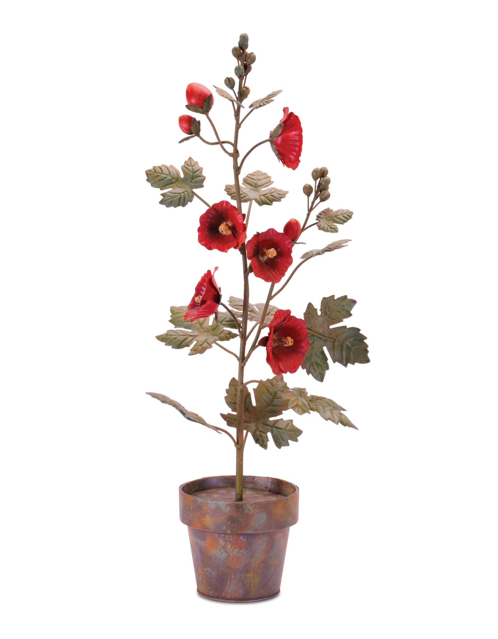 Iron Potted Poppy Floral Sculpture 24.5"H