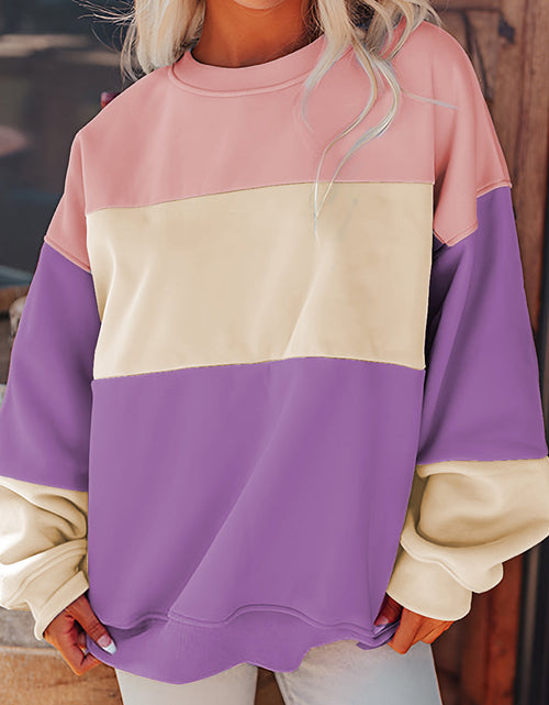 Load image into Gallery viewer, Contrast Round Neck Long Sleeve Sweatshirt
