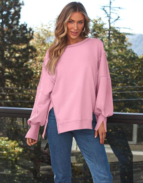 Load image into Gallery viewer, Slit Round Neck Long Sleeve Sweatshirt
