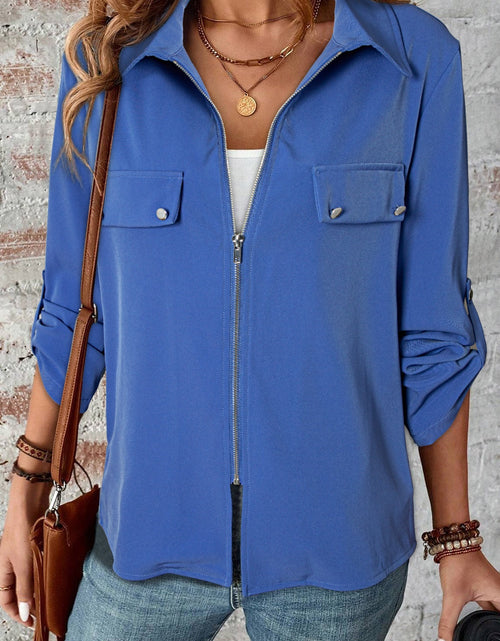 Load image into Gallery viewer, Pocketed Zip Up Collared Neck Long Sleeve Jacket
