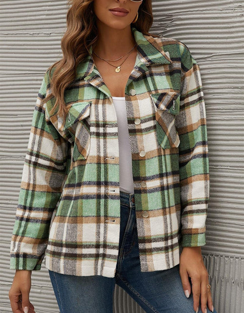 Load image into Gallery viewer, Plaid Collared Neck Long Sleeve Jacket

