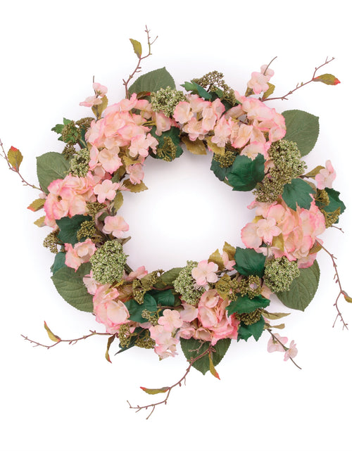 Load image into Gallery viewer, Hydrangea and Seedum Floral Wreath 32"D
