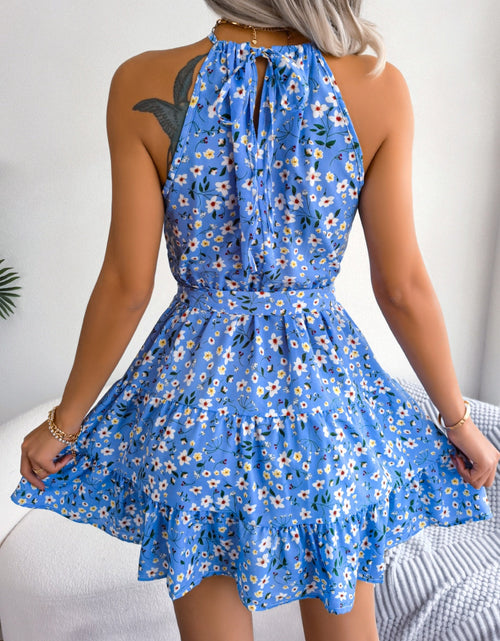 Load image into Gallery viewer, Tied Printed Grecian Neck Mini Dress
