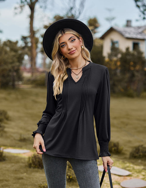 Load image into Gallery viewer, Notched Neck Flounce Sleeve Blouse
