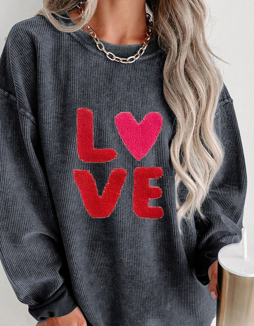 Load image into Gallery viewer, Valentine’s Day LOVE Round Neck Long Sleeve Sweatshirt
