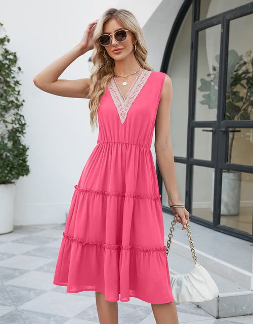 Load image into Gallery viewer, Contrast V-Neck Sleeveless Tiered Dress
