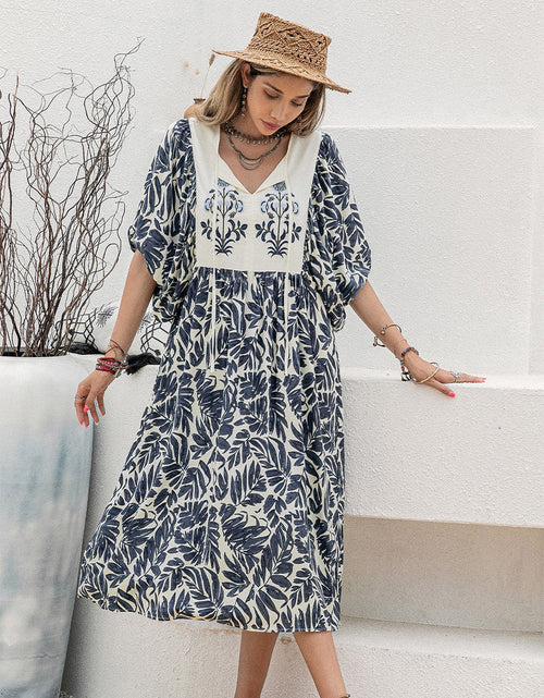 Load image into Gallery viewer, Printed Tie Neck Midi Dress
