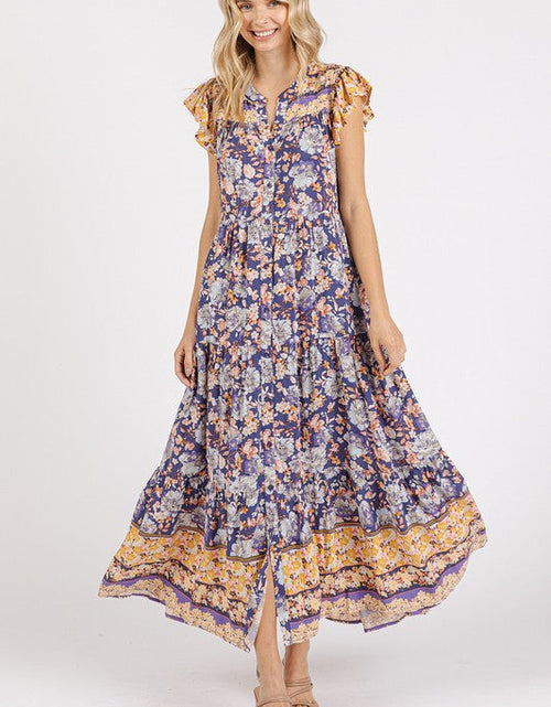 Load image into Gallery viewer, Mittoshop Floral Ruffled Notched Cap Sleeve Maxi Dress
