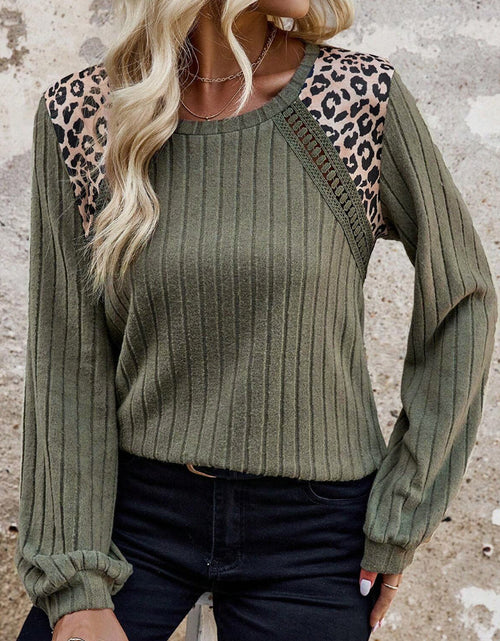 Load image into Gallery viewer, Leopard Round Neck Long Sleeve T-Shirt
