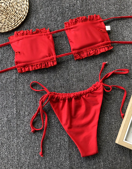 Load image into Gallery viewer, Frill Trim Ruched Bikini Set

