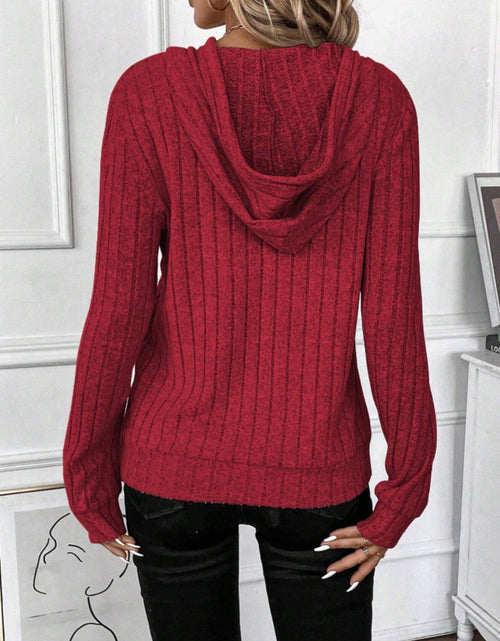 Load image into Gallery viewer, Drawstring Ribbed Long Sleeve Hoodie
