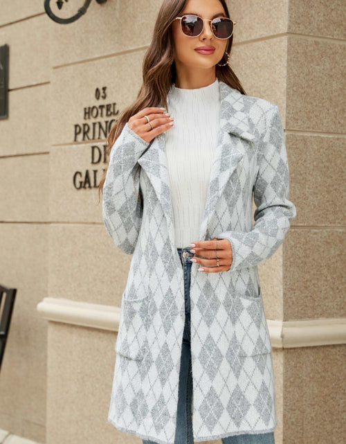 Load image into Gallery viewer, Printed Open Front Lapel Collar Cardigan with Pockets
