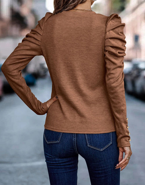 Load image into Gallery viewer, Decorative Button Puff Sleeve T-Shirt
