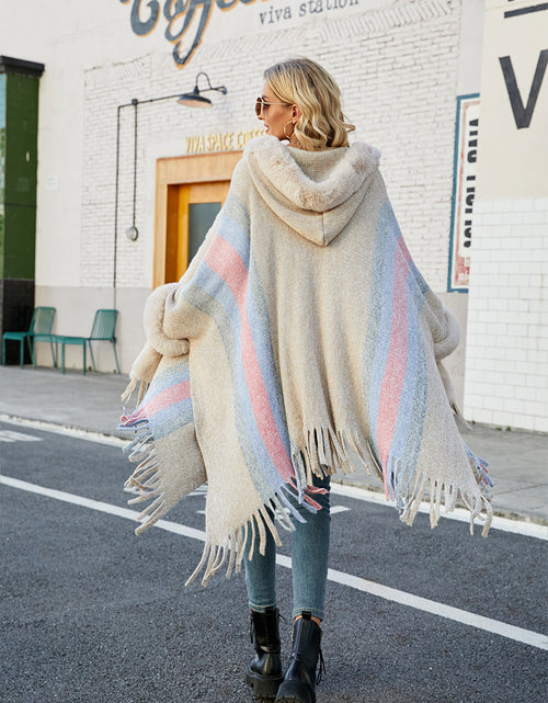 Load image into Gallery viewer, Color Block Fringe Detail Poncho
