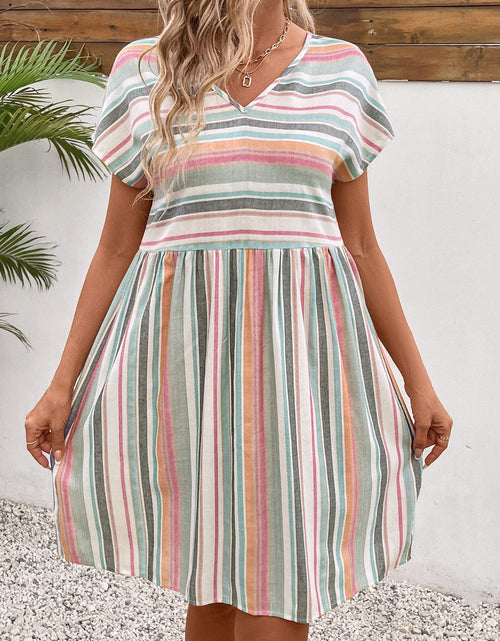 Load image into Gallery viewer, Striped V-Neck Short Sleeve Dress
