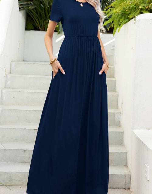 Load image into Gallery viewer, Round Neck Maxi Tee Dress with Pockets
