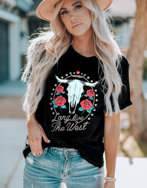 Load image into Gallery viewer, Graphic Round Neck Short Sleeve T-Shirt
