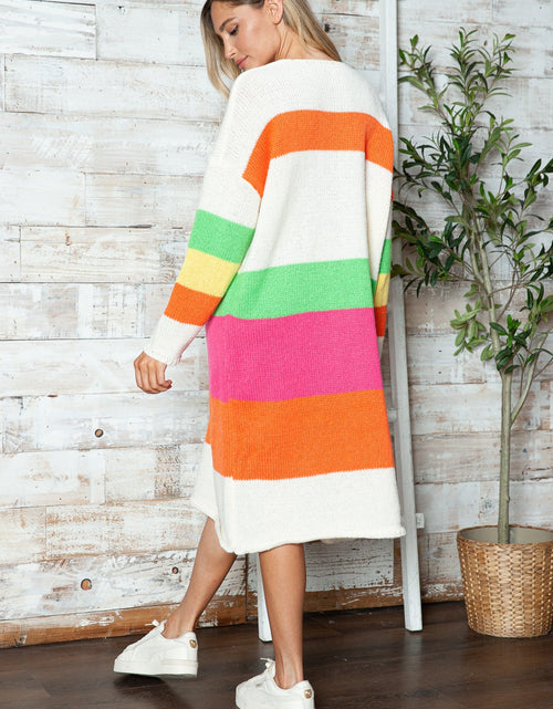 Load image into Gallery viewer, Color Block V-Neck Long Sleeve Sweater Dress
