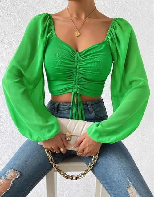 Load image into Gallery viewer, Drawstring Sweetheart Neck Cropped Top
