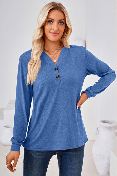 Load image into Gallery viewer, Notched Button Detail Long Sleeve T-Shirt
