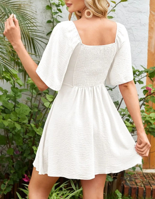 Load image into Gallery viewer, Smocked Back Knotted Flutter Sleeve Dress
