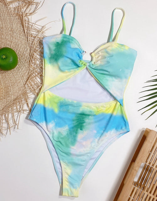 Load image into Gallery viewer, Cutout Tie-Dye Spaghetti Strap One-Piece Swimwear
