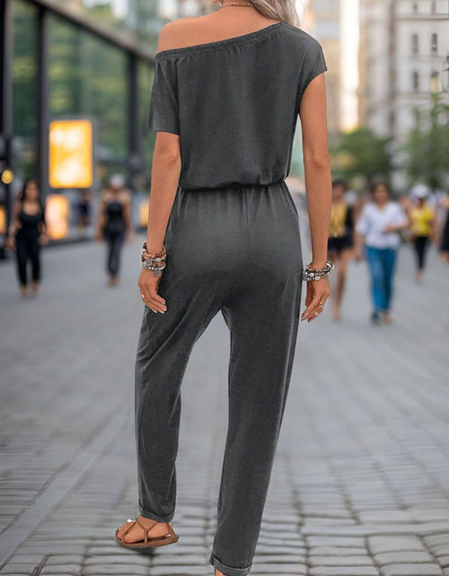 Load image into Gallery viewer, Perfee Single Shoulder Short Sleeve Jumpsuit

