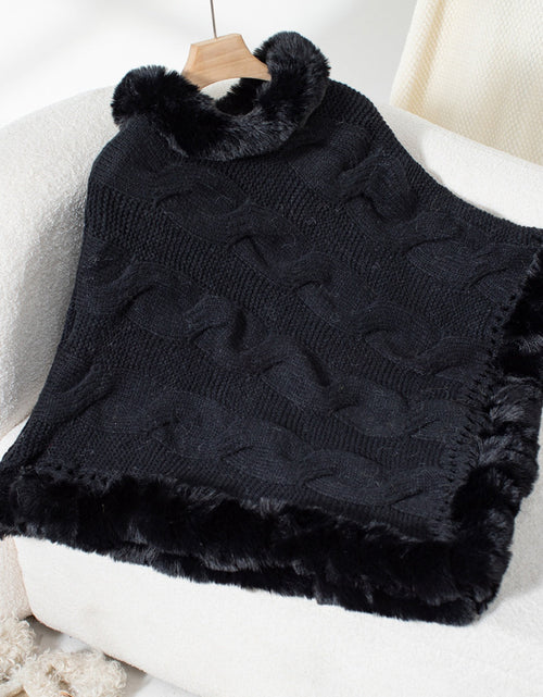 Load image into Gallery viewer, Fuzzy Hem Cable-Knit Poncho
