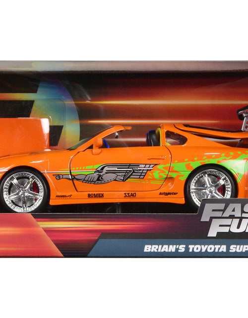 Load image into Gallery viewer, Brian's Toyota Supra Orange with Graphics "Fast &amp; Furious" Movie 1/24 Diecast Model Car by Jada
